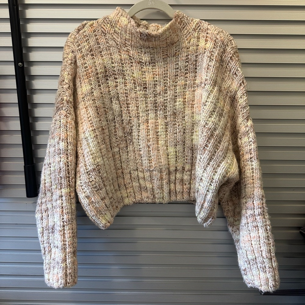 Free People Multicolor Cropped Ribbed Turtleneck Sweater